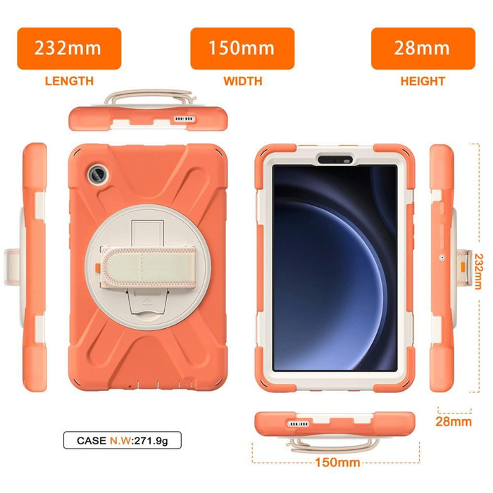 For Samsung Galaxy Tab A9 8.7 Case Rotary Kickstand PC+Silicone Hand Strap Tablet Cover - Orange - buy-cases