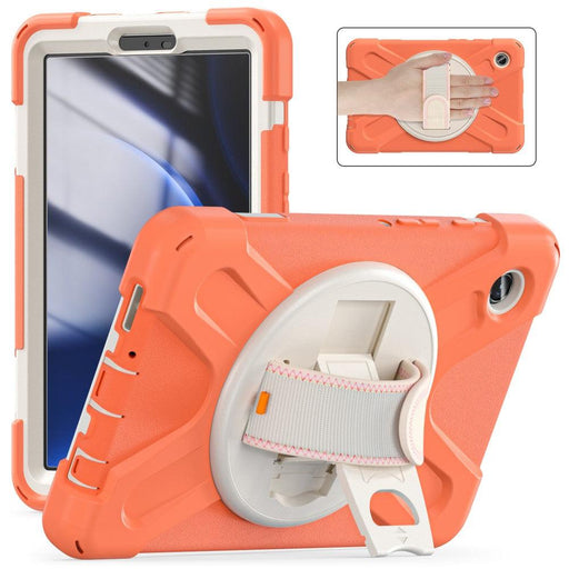 For Samsung Galaxy Tab A9 8.7 Case Rotary Kickstand PC+Silicone Hand Strap Tablet Cover - Orange - buy-cases