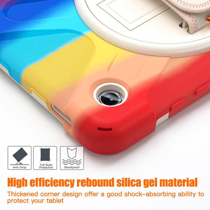 For Samsung Galaxy Tab A9 8.7 Case Rotary Kickstand PC+Silicone Hand Strap Tablet Cover - Colorful Red - buy-cases