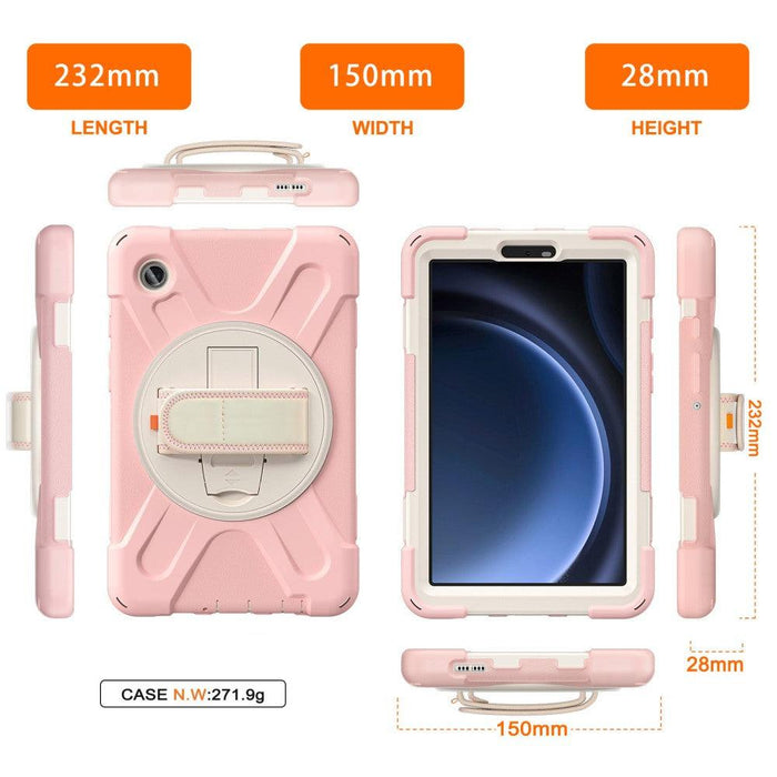 For Samsung Galaxy Tab A9 8.7 Case Rotary Kickstand PC+Silicone Hand Strap Tablet Cover - Pink - buy-cases