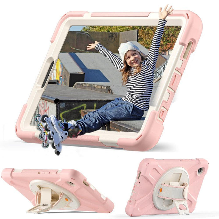 For Samsung Galaxy Tab A9 8.7 Case Rotary Kickstand PC+Silicone Hand Strap Tablet Cover - Pink - buy-cases