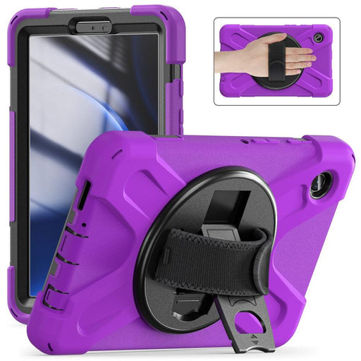 For Samsung Galaxy Tab A9 8.7 Case Rotary Kickstand PC+Silicone Hand Strap Tablet Cover - Purple - buy-cases