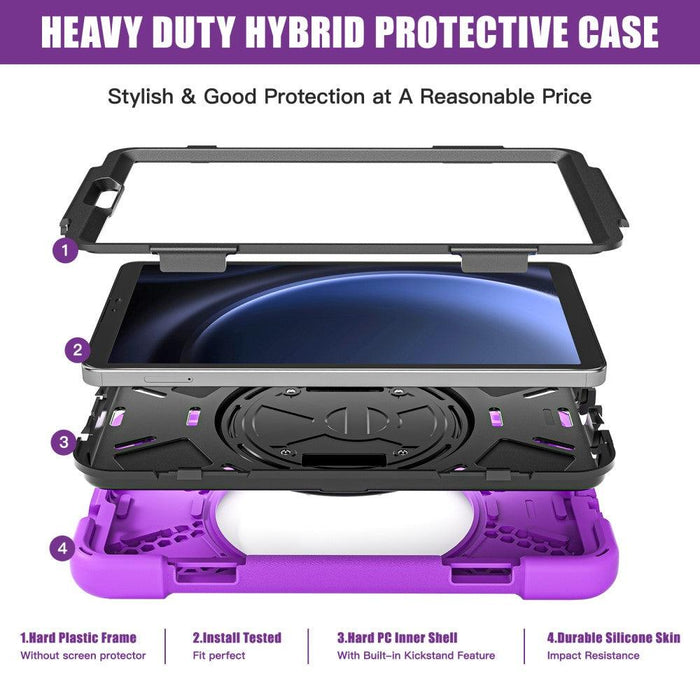 For Samsung Galaxy Tab A9 8.7 Case Rotary Kickstand PC+Silicone Hand Strap Tablet Cover - Purple - buy-cases