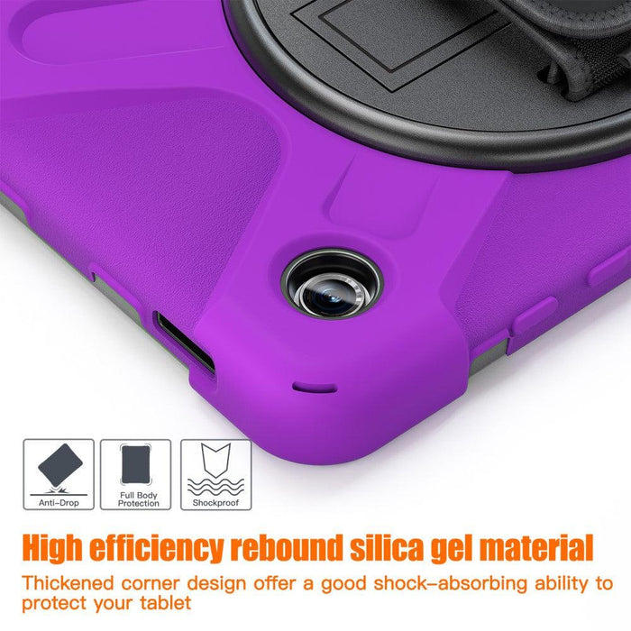 For Samsung Galaxy Tab A9 8.7 Case Rotary Kickstand PC+Silicone Hand Strap Tablet Cover - Purple - buy-cases