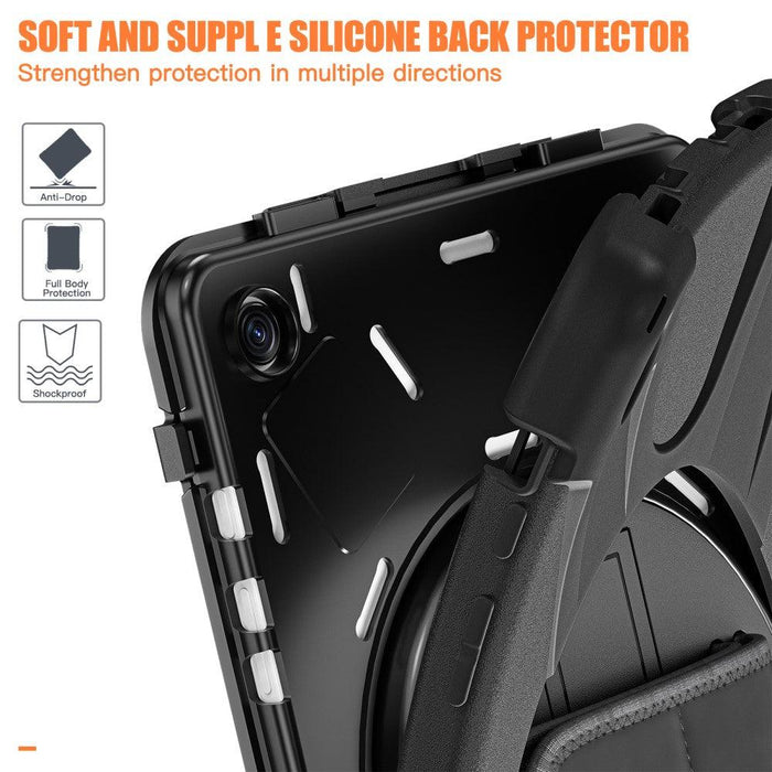 For Samsung Galaxy Tab A9 plus 11 Case PC+Silicone Rotary Kickstand Cover with Hand Strap - Black - buy-cases