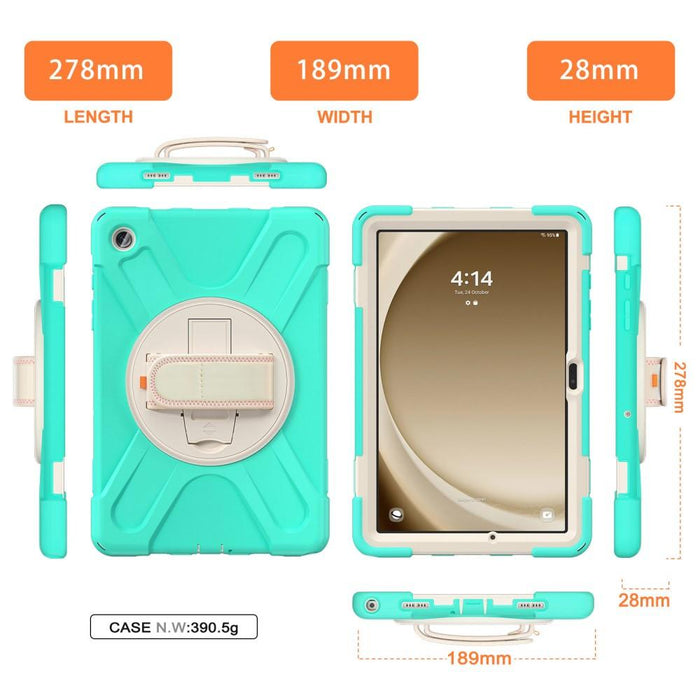 For Samsung Galaxy Tab A9 plus 11 Case PC+Silicone Rotary Kickstand Cover with Hand Strap - Mint Green - buy-cases