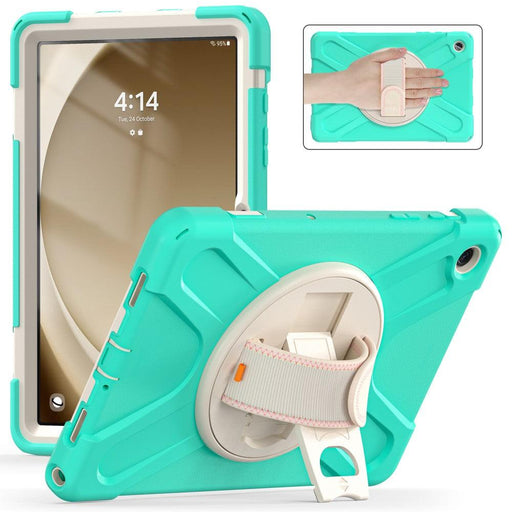 For Samsung Galaxy Tab A9 plus 11 Case PC+Silicone Rotary Kickstand Cover with Hand Strap - Mint Green - buy-cases