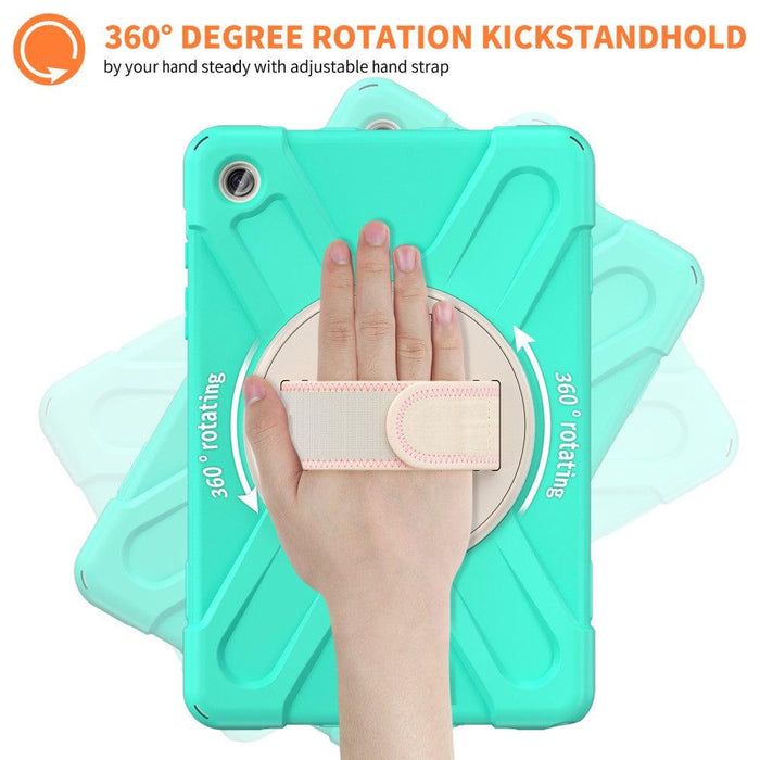 For Samsung Galaxy Tab A9 plus 11 Case PC+Silicone Rotary Kickstand Cover with Hand Strap - Mint Green - buy-cases