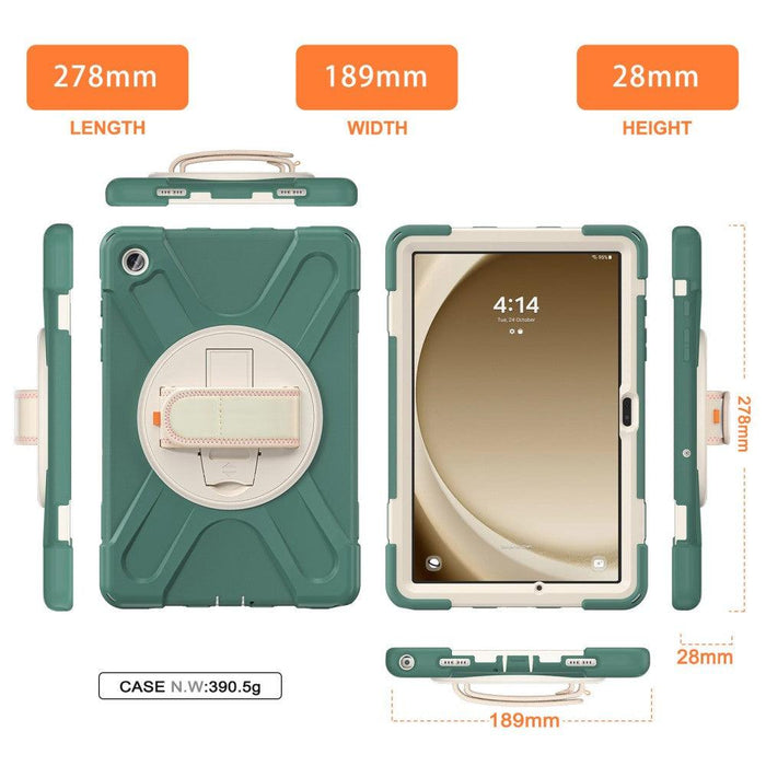 For Samsung Galaxy Tab A9 plus 11 Case PC+Silicone Rotary Kickstand Cover with Hand Strap - Emerald Green - buy-cases