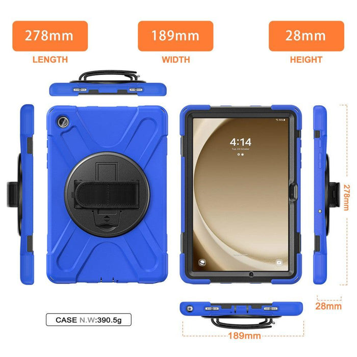 For Samsung Galaxy Tab A9 plus 11 Case PC+Silicone Rotary Kickstand Cover with Hand Strap - Blue - buy-cases