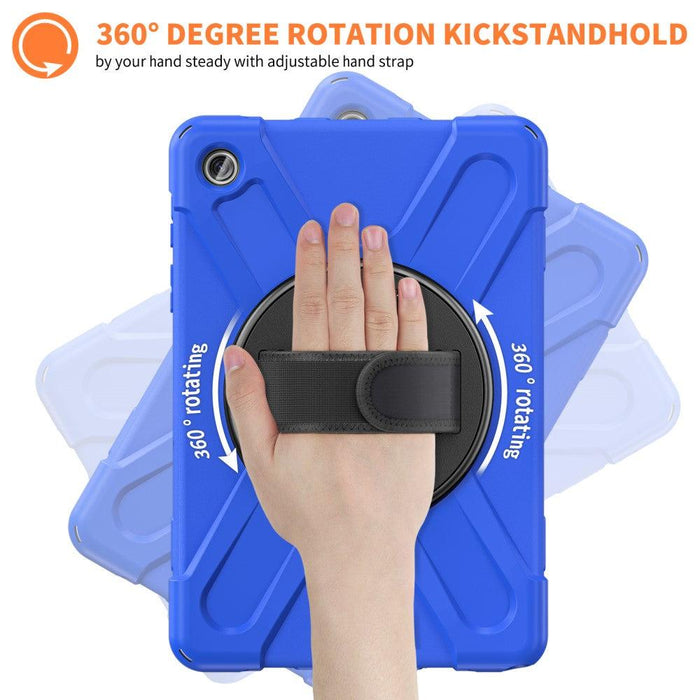 For Samsung Galaxy Tab A9 plus 11 Case PC+Silicone Rotary Kickstand Cover with Hand Strap - Blue - buy-cases