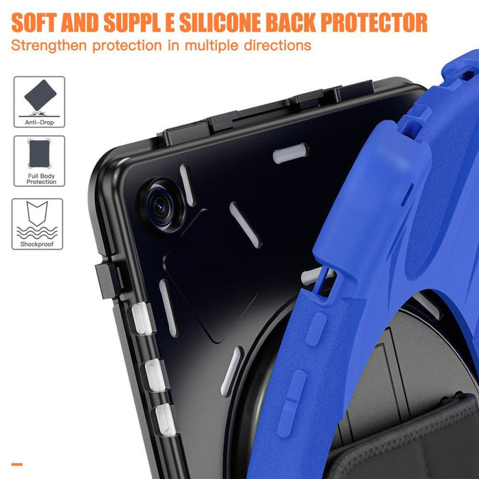 For Samsung Galaxy Tab A9 plus 11 Case PC+Silicone Rotary Kickstand Cover with Hand Strap - Blue - buy-cases