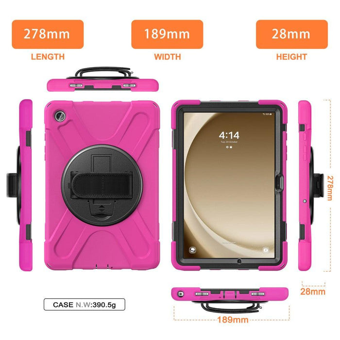 For Samsung Galaxy Tab A9 plus 11 Case PC+Silicone Rotary Kickstand Cover with Hand Strap - Rose - buy-cases