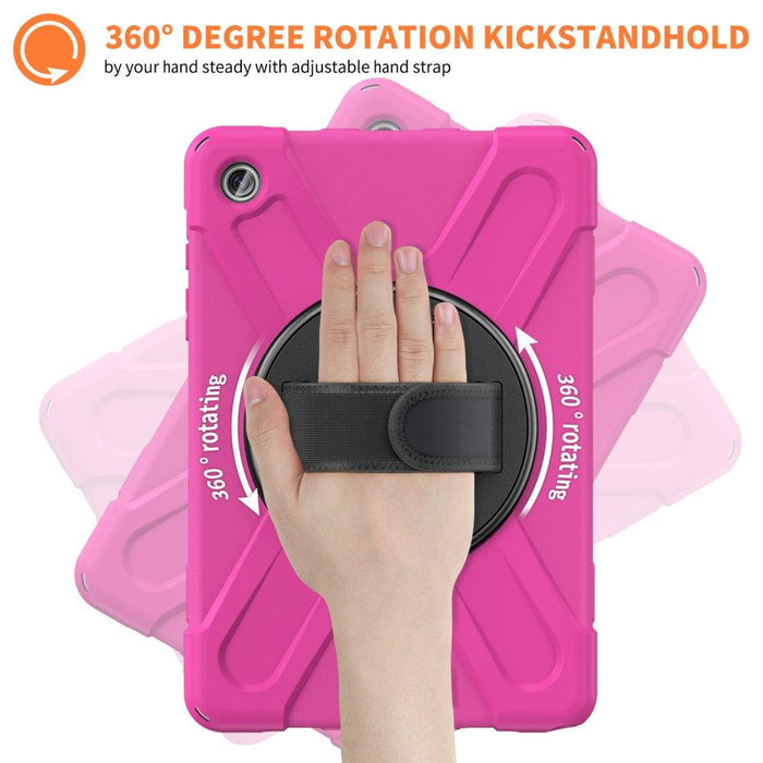 For Samsung Galaxy Tab A9 plus 11 Case PC+Silicone Rotary Kickstand Cover with Hand Strap - Rose - buy-cases