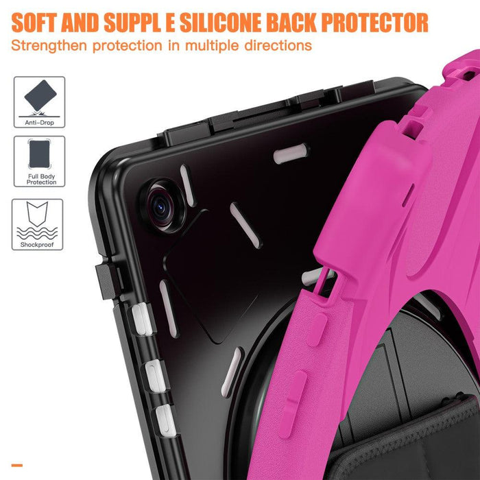 For Samsung Galaxy Tab A9 plus 11 Case PC+Silicone Rotary Kickstand Cover with Hand Strap - Rose - buy-cases