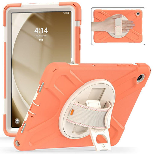 For Samsung Galaxy Tab A9 plus 11 Case PC+Silicone Rotary Kickstand Cover with Hand Strap - Orange - buy-cases