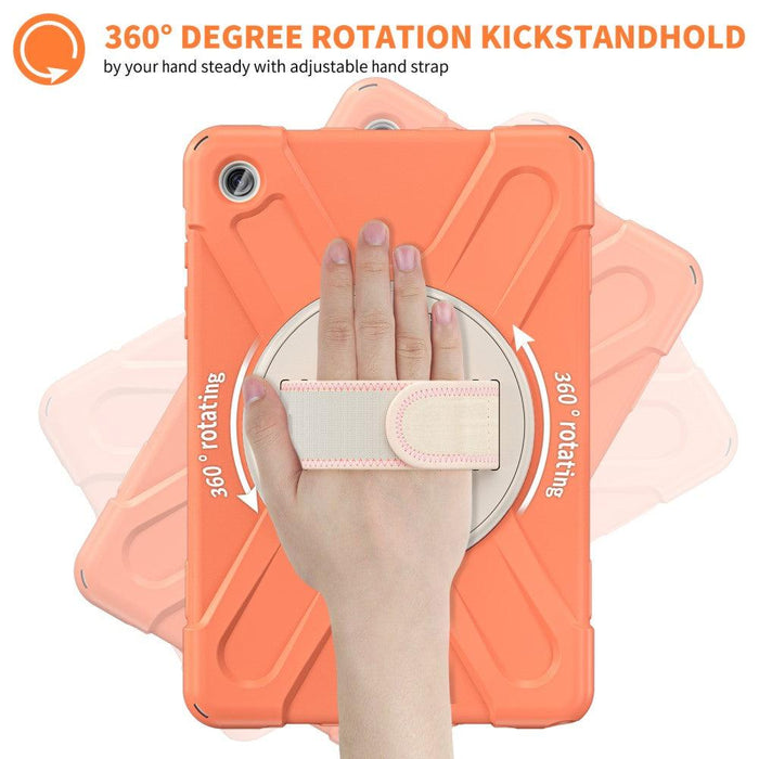 For Samsung Galaxy Tab A9 plus 11 Case PC+Silicone Rotary Kickstand Cover with Hand Strap - Orange - buy-cases