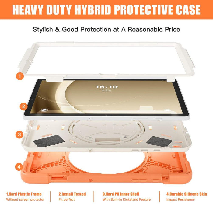 For Samsung Galaxy Tab A9 plus 11 Case PC+Silicone Rotary Kickstand Cover with Hand Strap - Orange - buy-cases