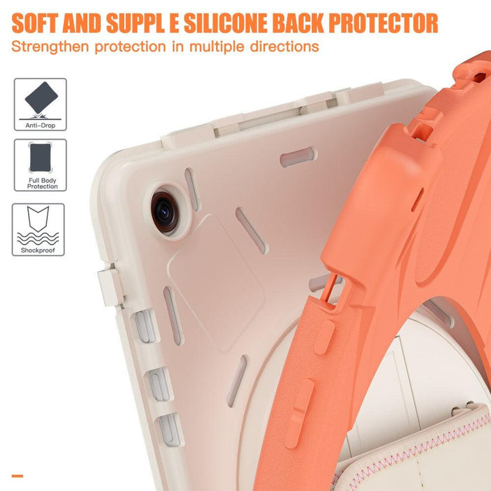 For Samsung Galaxy Tab A9 plus 11 Case PC+Silicone Rotary Kickstand Cover with Hand Strap - Orange - buy-cases