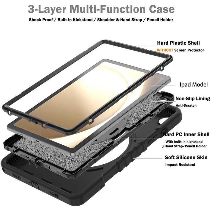 For Samsung Galaxy Tab A9 plus 11 Case PC+Silicone Rugged Shockproof Tablet Cover - All Black - buy-cases