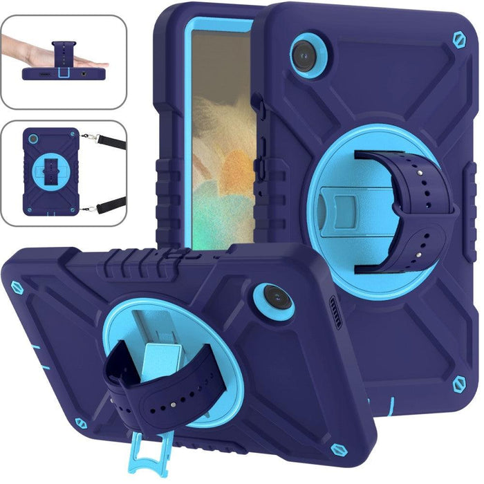 For Samsung Galaxy Tab A9 8.7 Case Protective Cover Kickstand Tablet Case with Shoulder Strap - Navy Blue+Sky Blue - buy-cases