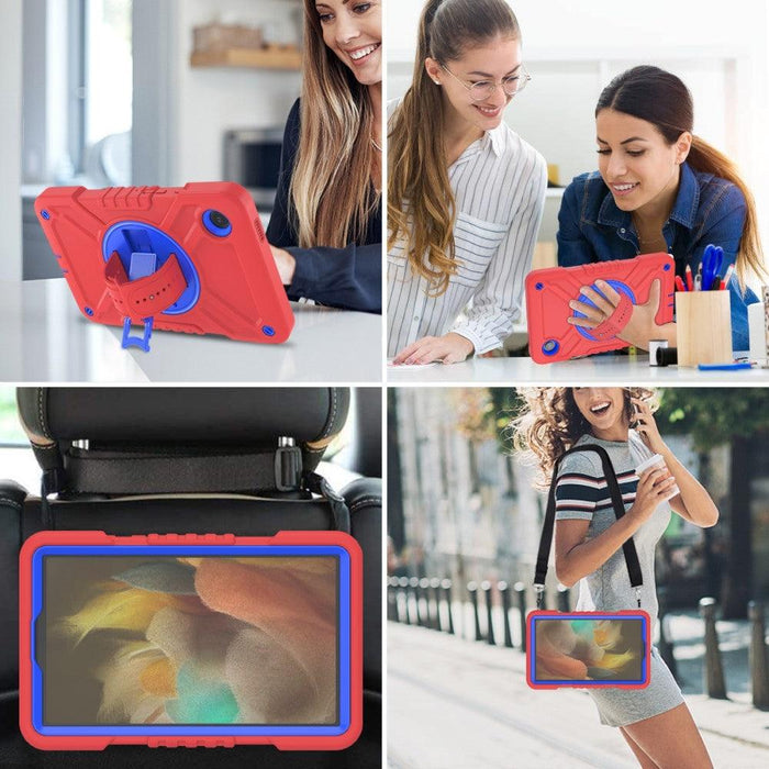 For Samsung Galaxy Tab A9 8.7 Case Protective Cover Kickstand Tablet Case with Shoulder Strap - Red+Blue - buy-cases