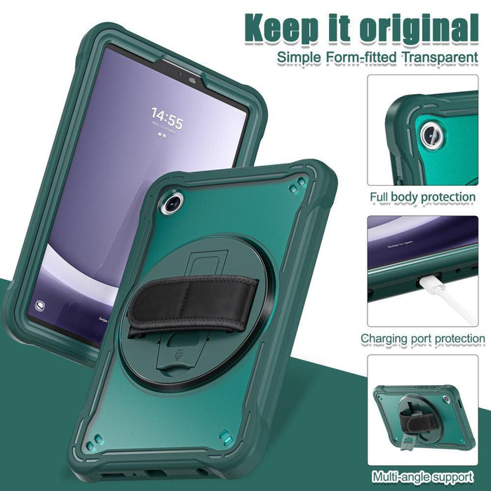 For Samsung Galaxy Tab A9 8.7 Case 360 Degree Rotary Kickstand Hand Strap Cover - Midnight Green - buy-cases