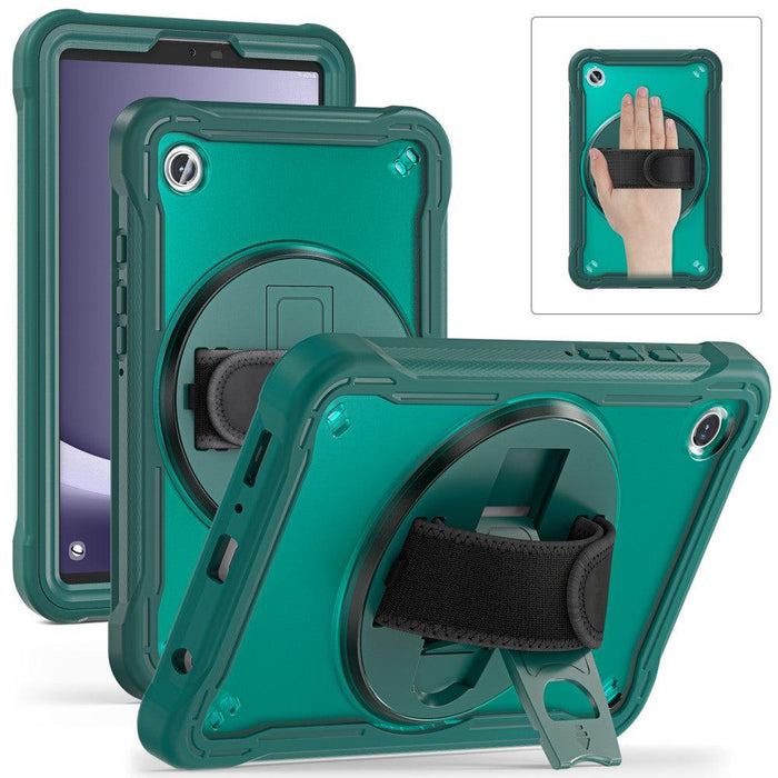 For Samsung Galaxy Tab A9 8.7 Case 360 Degree Rotary Kickstand Hand Strap Cover - Midnight Green - buy-cases