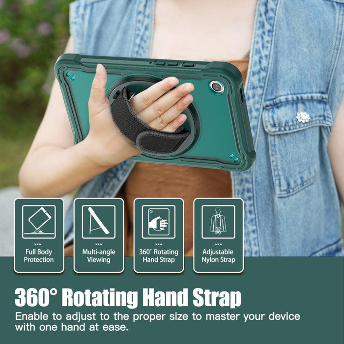 For Samsung Galaxy Tab A9 8.7 Case 360 Degree Rotary Kickstand Hand Strap Cover - Midnight Green - buy-cases