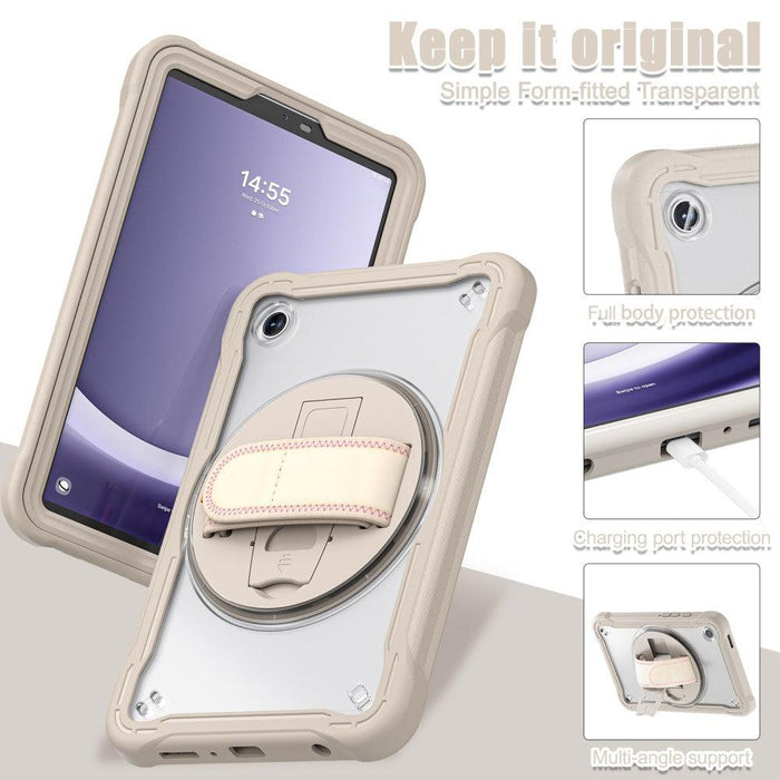 For Samsung Galaxy Tab A9 8.7 Case 360 Degree Rotary Kickstand Hand Strap Cover - Khaki - buy-cases