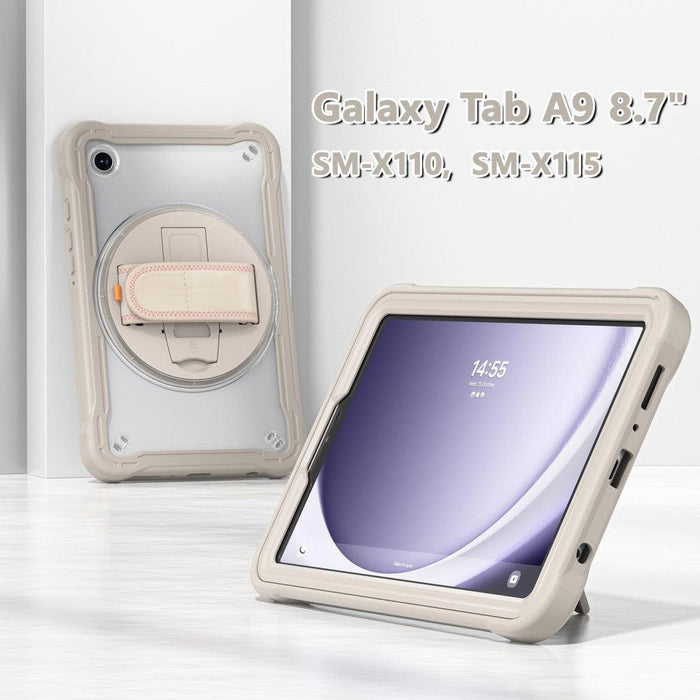 For Samsung Galaxy Tab A9 8.7 Case 360 Degree Rotary Kickstand Hand Strap Cover - Khaki - buy-cases