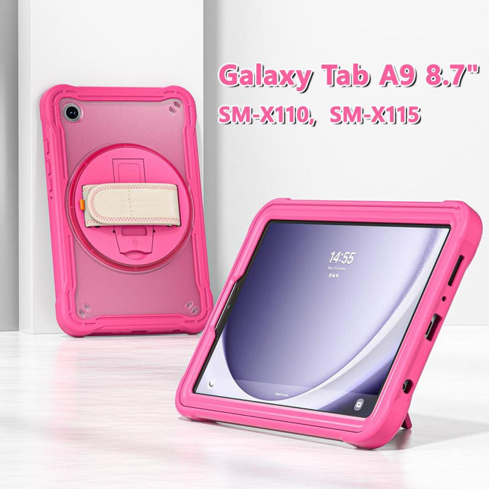 For Samsung Galaxy Tab A9 8.7 Case 360 Degree Rotary Kickstand Hand Strap Cover - Rose - buy-cases