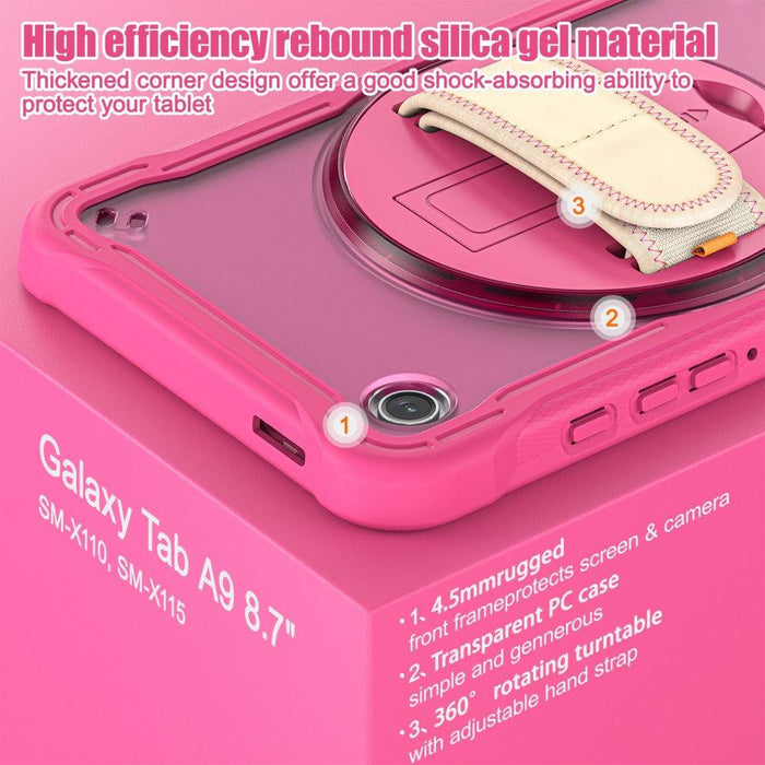 For Samsung Galaxy Tab A9 8.7 Case 360 Degree Rotary Kickstand Hand Strap Cover - Rose - buy-cases