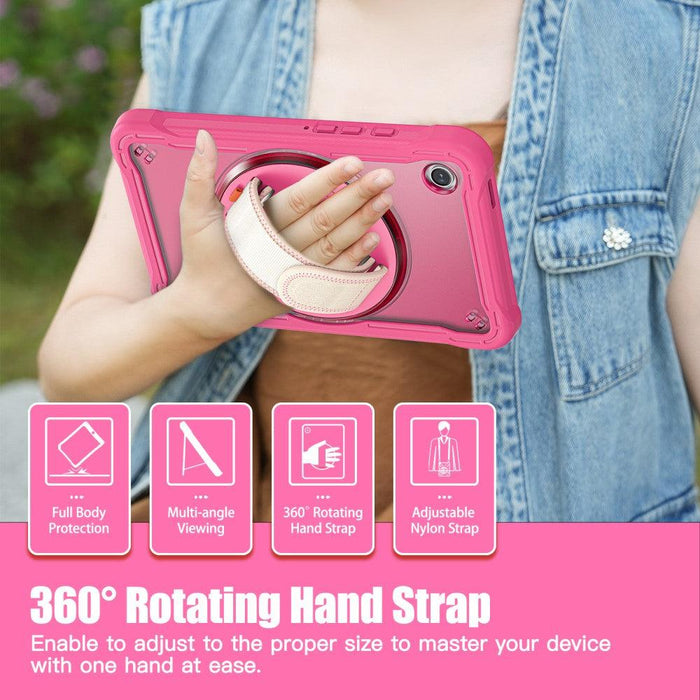 For Samsung Galaxy Tab A9 8.7 Case 360 Degree Rotary Kickstand Hand Strap Cover - Rose - buy-cases