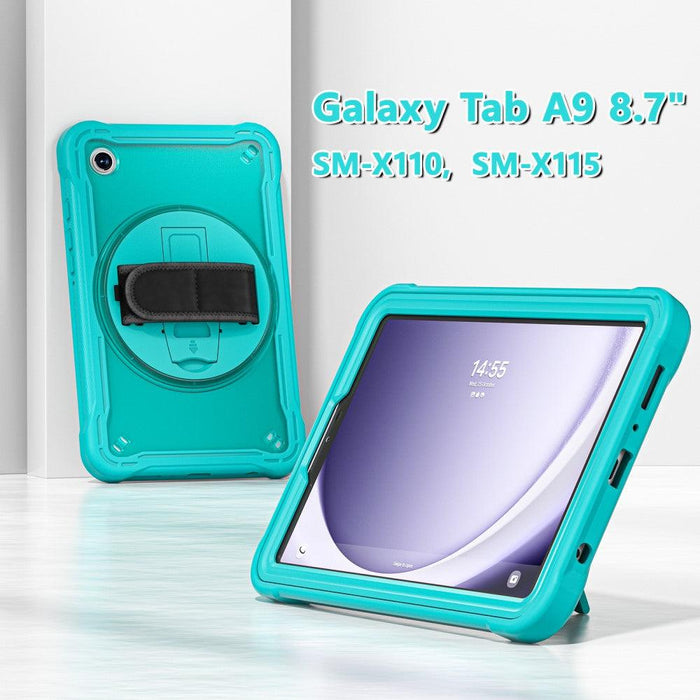 For Samsung Galaxy Tab A9 8.7 Case 360 Degree Rotary Kickstand Hand Strap Cover - Baby Blue - buy-cases