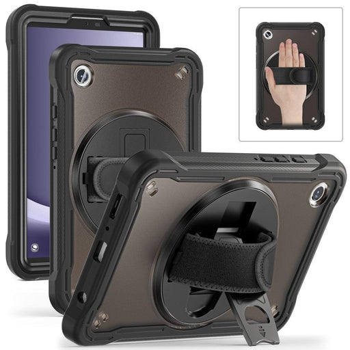 For Samsung Galaxy Tab A9 8.7 Case 360 Degree Rotary Kickstand Hand Strap Cover - Transparent Black - buy-cases