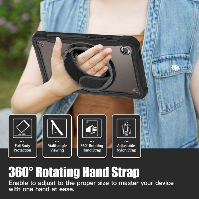 For Samsung Galaxy Tab A9 8.7 Case 360 Degree Rotary Kickstand Hand Strap Cover - Transparent Black - buy-cases