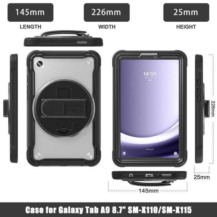 For Samsung Galaxy Tab A9 8.7 Case 360 Degree Rotary Kickstand Hand Strap Cover - Transparent - buy-cases