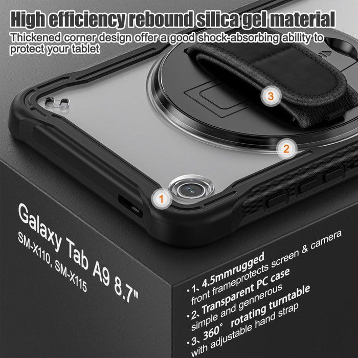 For Samsung Galaxy Tab A9 8.7 Case 360 Degree Rotary Kickstand Hand Strap Cover - Transparent - buy-cases