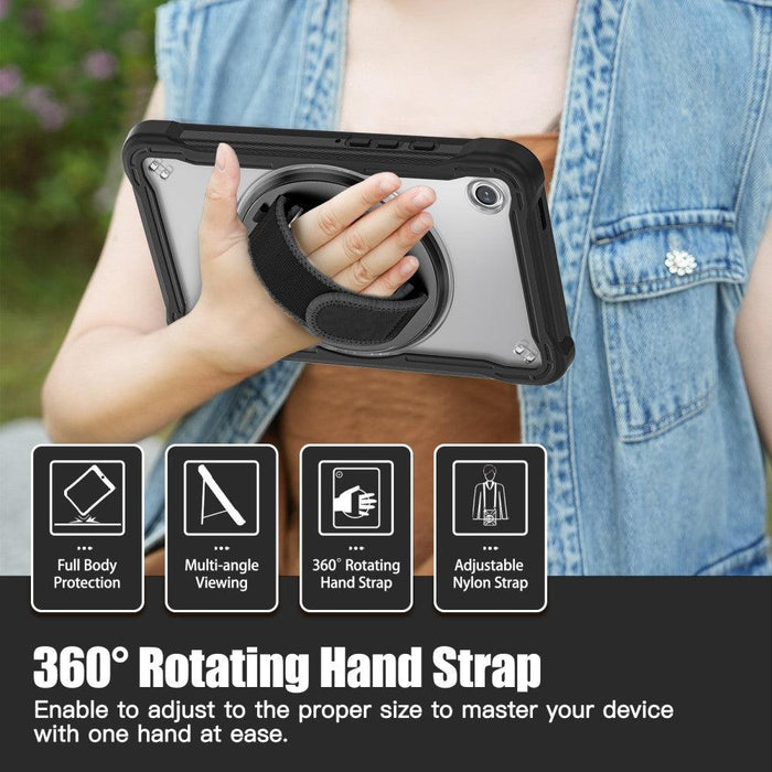 For Samsung Galaxy Tab A9 8.7 Case 360 Degree Rotary Kickstand Hand Strap Cover - Transparent - buy-cases