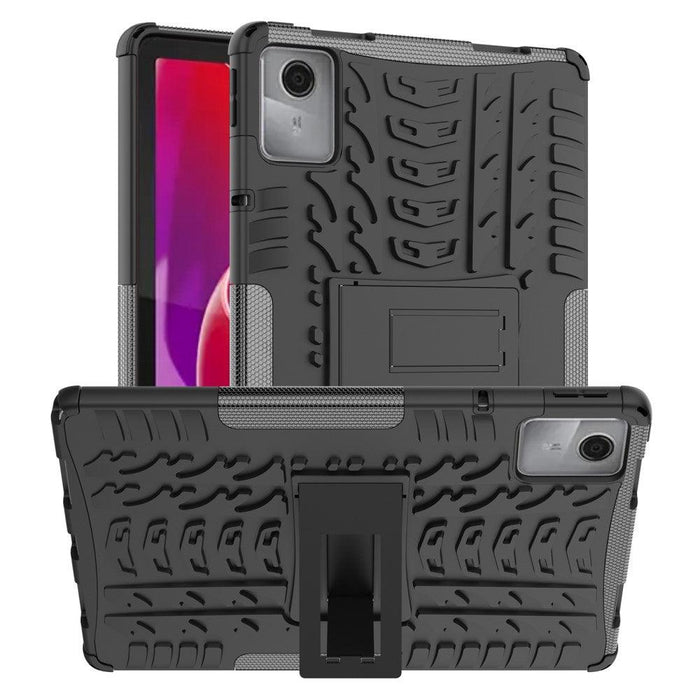 For Lenovo Tab M11 Case Tire Texture Shockproof TPU+PC Tablet Cover with Kickstand - Black - buy-cases