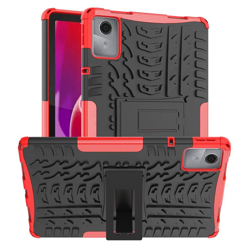 For Lenovo Tab M11 Case Tire Texture Shockproof TPU+PC Tablet Cover with Kickstand - Red - buy-cases