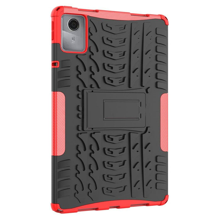 For Lenovo Tab M11 Case Tire Texture Shockproof TPU+PC Tablet Cover with Kickstand - Red - buy-cases