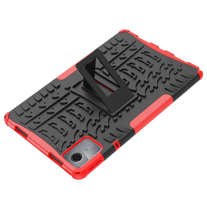 For Lenovo Tab M11 Case Tire Texture Shockproof TPU+PC Tablet Cover with Kickstand - Red - buy-cases