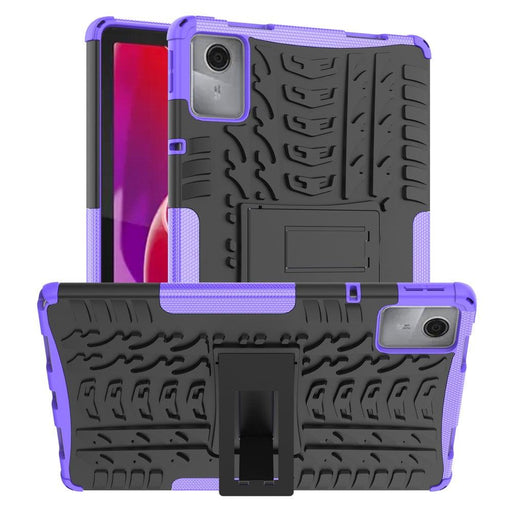 For Lenovo Tab M11 Case Tire Texture Shockproof TPU+PC Tablet Cover with Kickstand - Purple - buy-cases