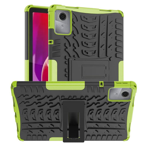 For Lenovo Tab M11 Case Tire Texture Shockproof TPU+PC Tablet Cover with Kickstand - Green - buy-cases