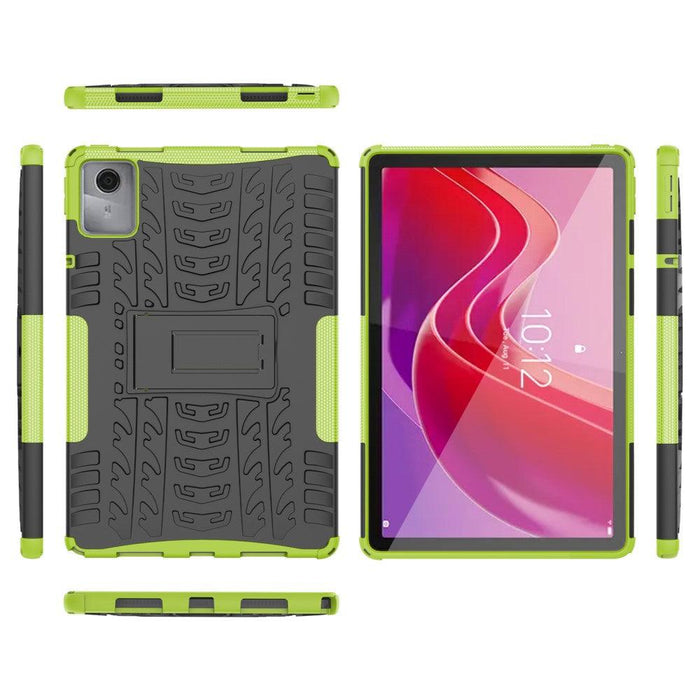 For Lenovo Tab M11 Case Tire Texture Shockproof TPU+PC Tablet Cover with Kickstand - Green - buy-cases