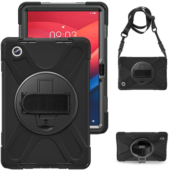 For Lenovo Tab M11 TB-330FU 331FC Case PC+Silicone Tablet Cover with Shoulder Strap - Black - buy-cases