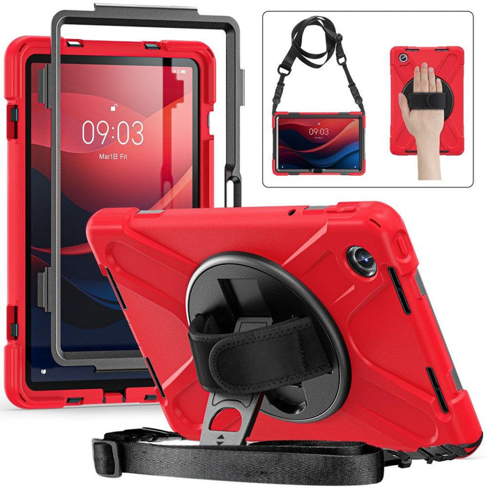 For Lenovo Tab M11 TB-330FU 331FC Case PC+Silicone Tablet Cover with Shoulder Strap - Red - buy-cases