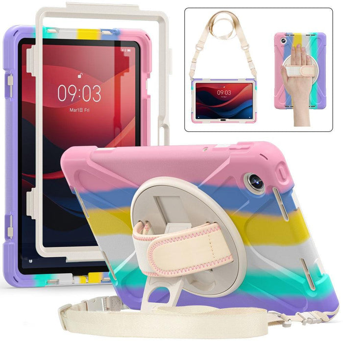 For Lenovo Tab M11 TB-330FU 331FC Case PC+Silicone Tablet Cover with Shoulder Strap - Colorful Pink - buy-cases